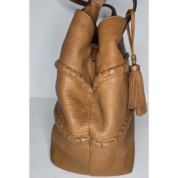 Vince Camuto Hobo Shoulder Bag Pebbled Leather Purse Tassels in Cognac Brown Lg - Picture 7 of 13